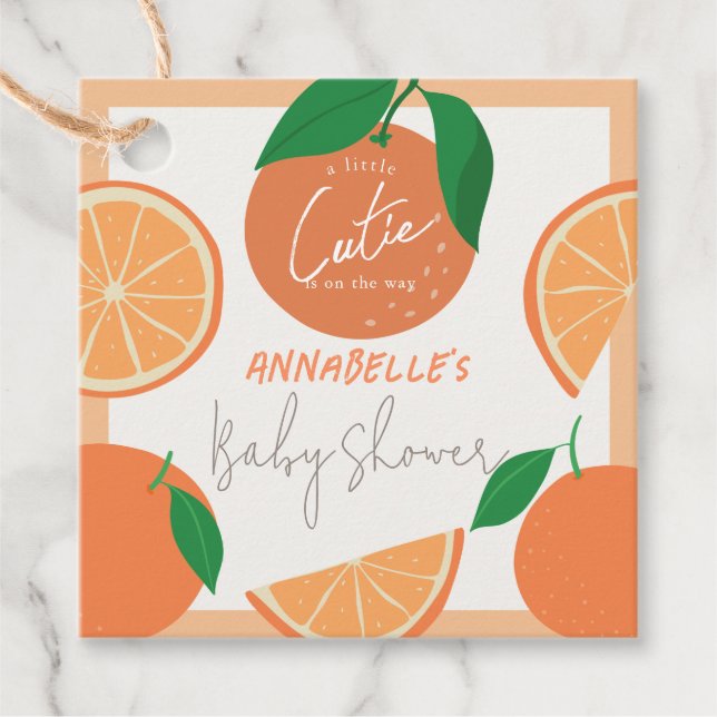 Kleine Süsse Moderne Orange Babydusche Geschenkanhänger (Vorderseite)