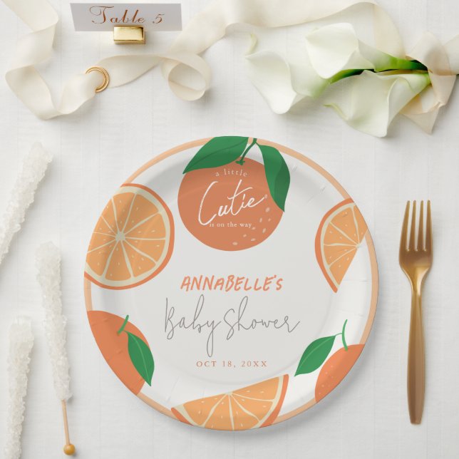 Kleine Süsse Moderne Orange Babydusche Pappteller (Hochzeit)