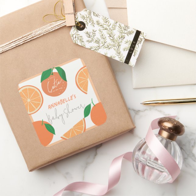 Kleine Süsse Moderne Orange Babydusche Quadratischer Aufkleber (Schenken)