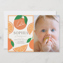Kleine Süsse Modernes Orange 1. Geburtstag Foto Einladung