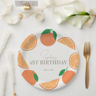Kleine Süsse Modernes Orange & Orange Slice Geburt Pappteller