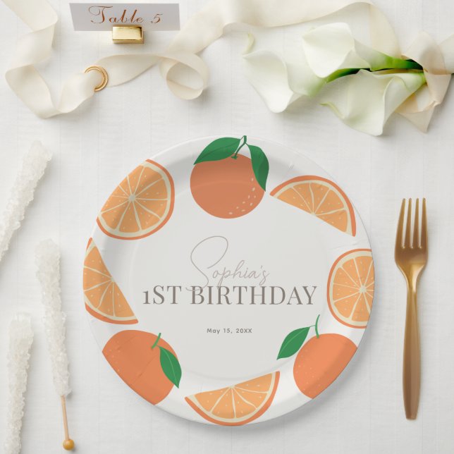 Kleine Süsse Modernes Orange & Orange Slice Geburt Pappteller (Hochzeit)