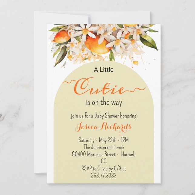 Kleine Süsse Orange Baby Duwer Citrus Mandarinen Einladung (Vorderseite)