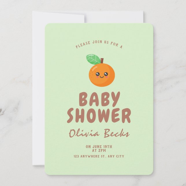 Kleine Süsse Orange Babydusche Einladung (Vorderseite)