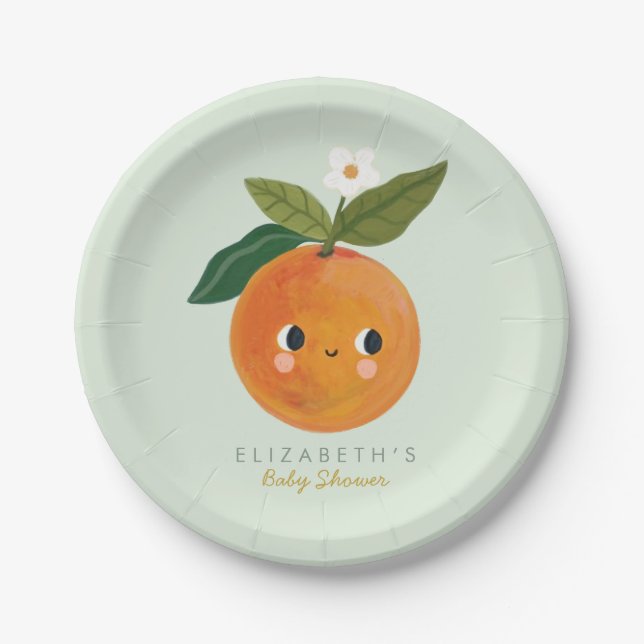 Kleine Süsse Orange Babydusche Pappteller (Vorderseite)