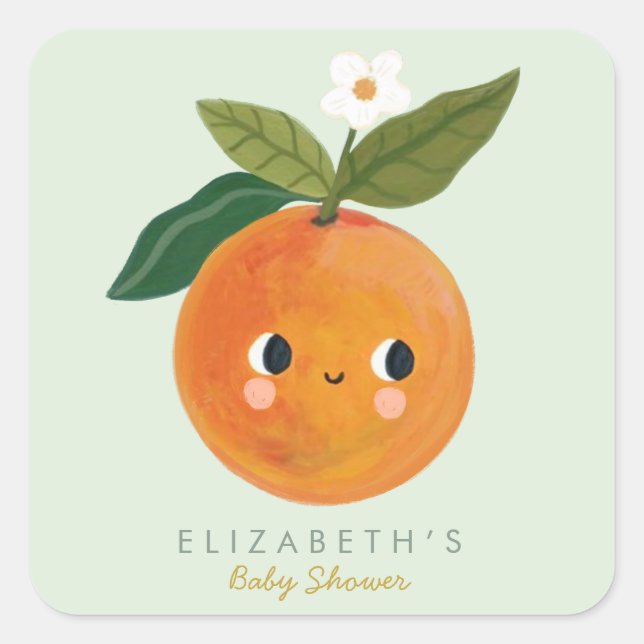 Kleine Süsse Orange Babydusche Quadratischer Aufkleber (Vorderseite)