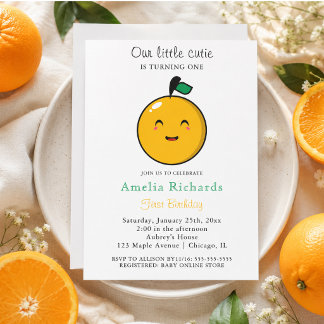 Kleine Süsse Orange Citrus 1. Geburtstag Einladung