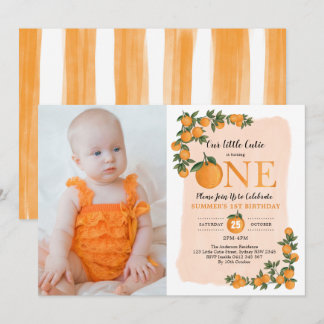 Kleine Süsse Orange Citrus 1. Geburtstag Foto Einladung