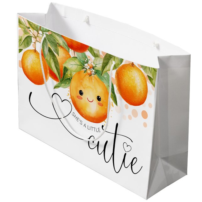 Kleine Süsse Orange Citrus Baby Dusche Große Geschenktüte (Little cutie baby shower gift bag. You can add text to this sweet little cutie design.)