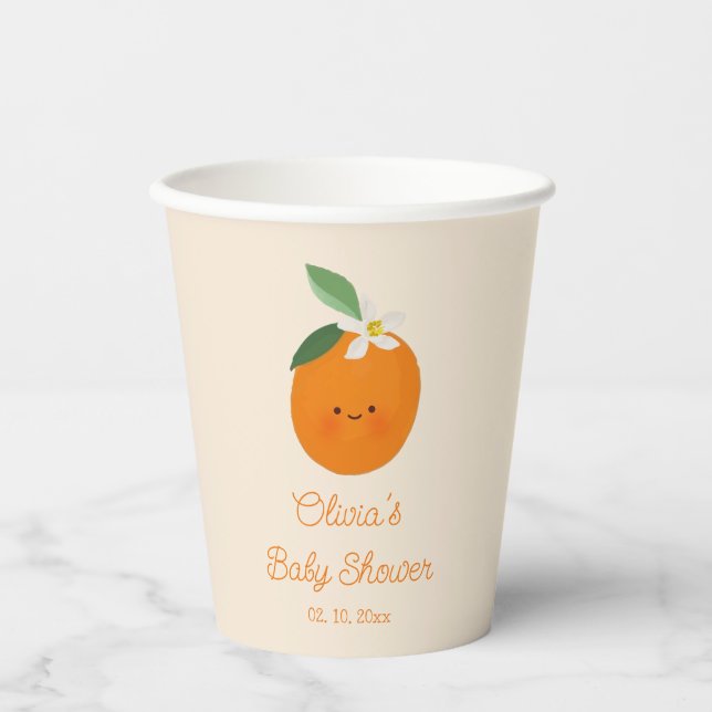 Kleine Süsse Orange Citrus Baby Dusche Pappbecher (Vorderseite)