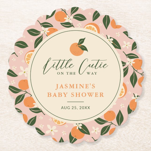Kleine Süsse Orange Citrus Baby Dusche Untersetzer (Vorderseite)