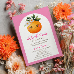 Kleine Süsse Orange Citrus Pastel Pink Baby Dusche Einladung