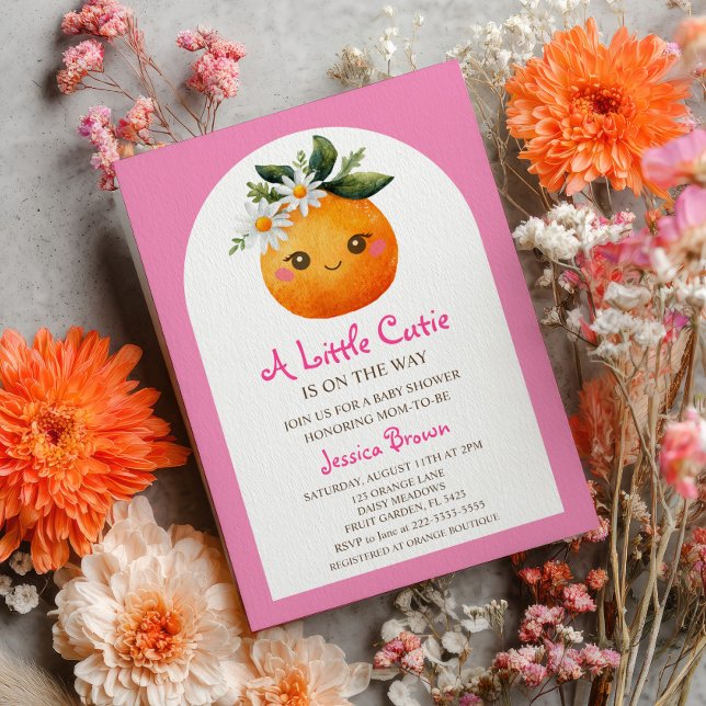 Kleine Süsse Orange Citrus Pastel Pink Baby Dusche Einladung (Von Creator hochgeladen)