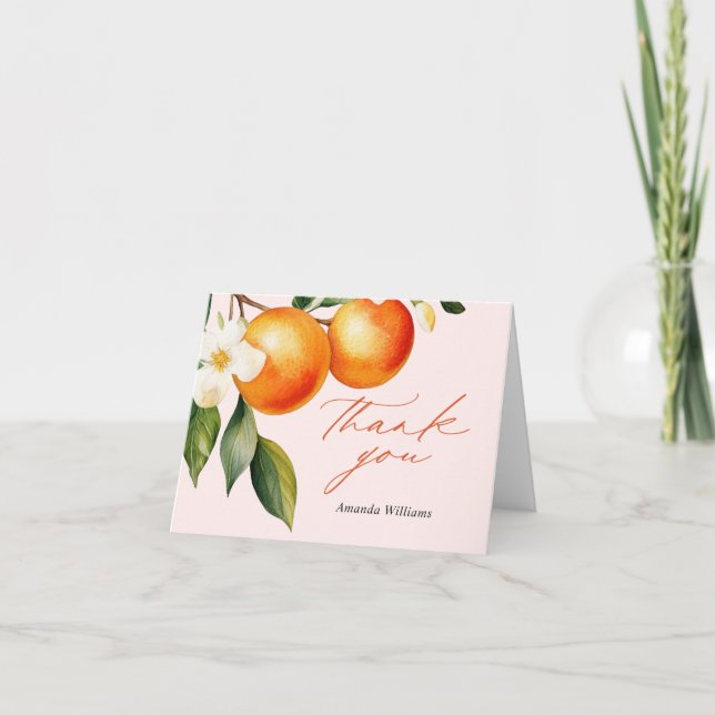 Kleine Süsse Orange Clementine Baby Dusche Dankeskarte (Vorderseite)