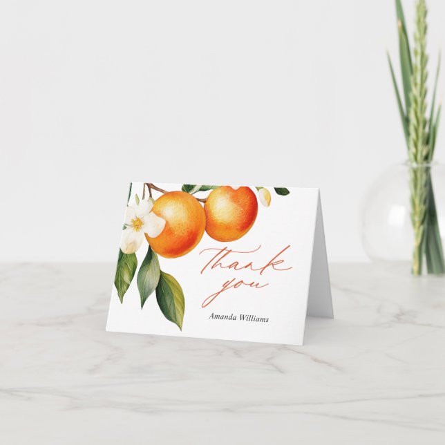 Kleine Süsse Orange Clementine Baby Dusche Dankeskarte (Vorderseite)