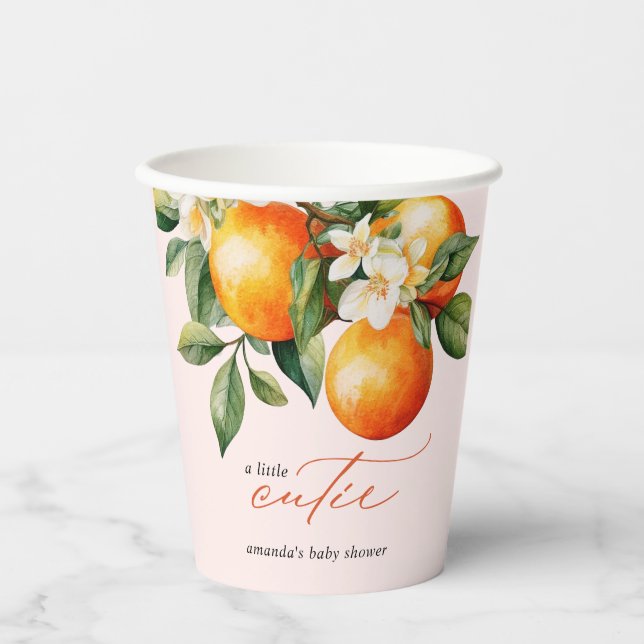 Kleine Süsse Orange Clementine Baby Dusche Gefalle Pappbecher (Vorderseite)
