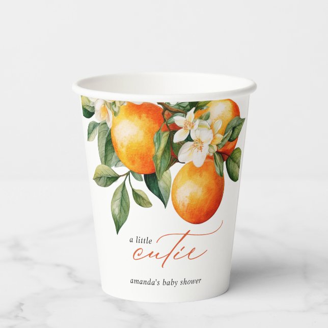 Kleine Süsse Orange Clementine Baby Dusche Gefalle Pappbecher (Rückseite)