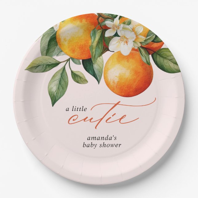 Kleine Süsse Orange Clementine Baby Dusche Gefalle Pappteller (Vorderseite)