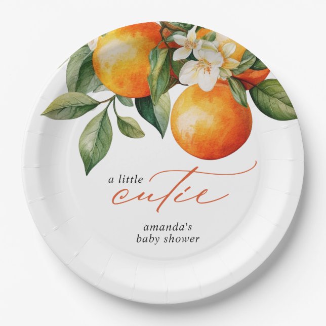 Kleine Süsse Orange Clementine Baby Dusche Gefalle Pappteller (Vorderseite)
