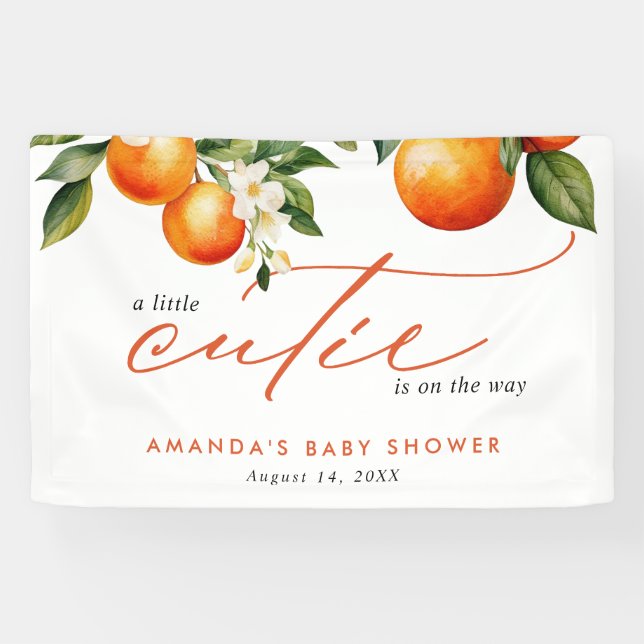 Kleine Süsse Orange Clementine Baby Dusche Willkom Banner (Horizontal)