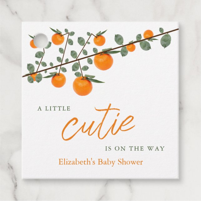Kleine Süsse Orange Gender Neutral Baby Dusche Geschenkanhänger (Vorderseite)