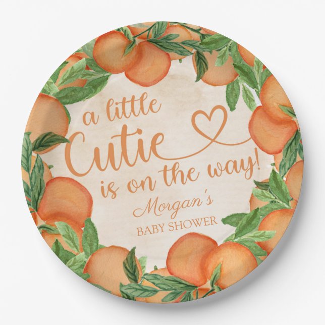 Kleine Süsse Orange Gender Neutral Baby Dusche Pappteller (Vorderseite)