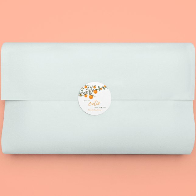 Kleine Süsse Orange Gender Neutral Baby Dusche Runder Aufkleber (Von Creator hochgeladen)