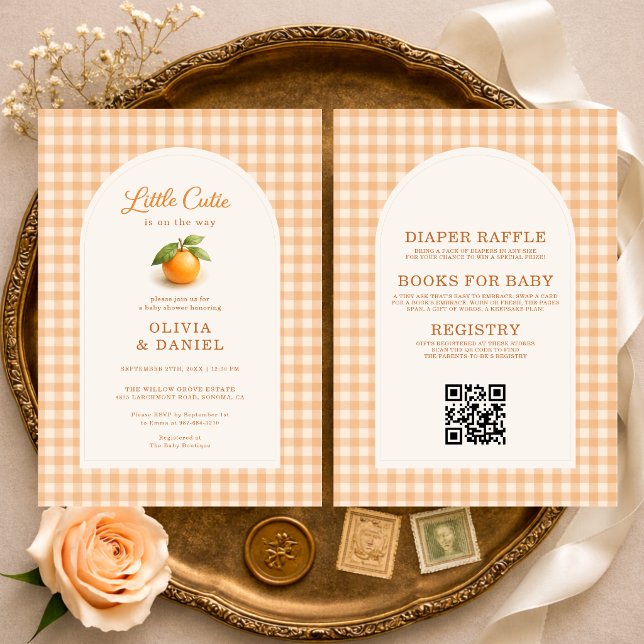 Kleine Süße Orange Gingham Alles-in-Einem-Baby-Par Einladung (Von Creator hochgeladen)