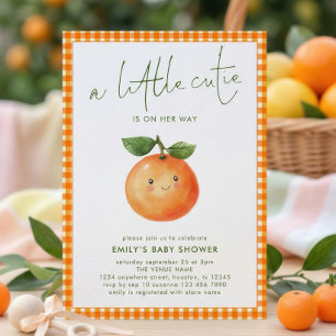 Kleine Süße Orange Gingham Mädchen Baby Shower Einladung