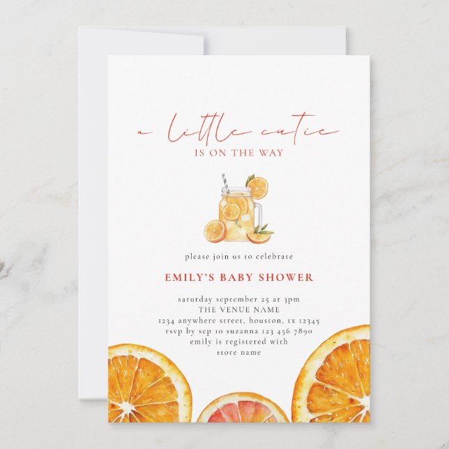 Kleine Süsse Orange Girl Baby Dusche Einladung (Vorderseite)