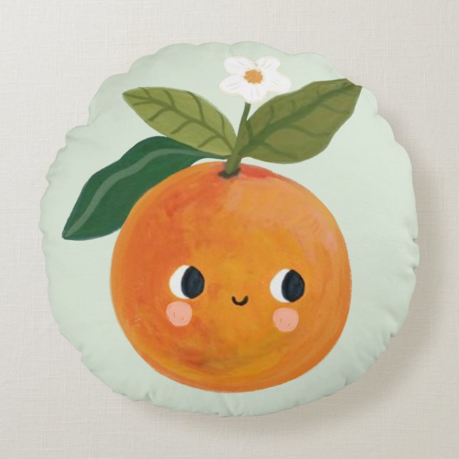 Kleine Süsse Orange Kinderzimmer Baby Rundes Kissen (Vorderseite)