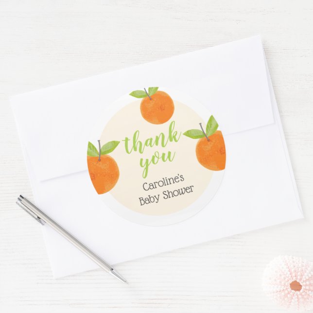 Kleine Süsse Orangen Babydusche Danke Runder Aufkleber (Umschlag)