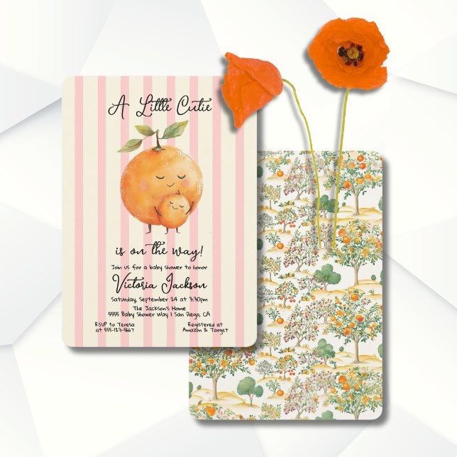 Kleine Süsse Orangen Babyduschturm Streifen Einladung (Von Creator hochgeladen)
