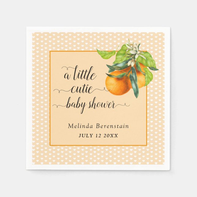 Kleine Süsse Orangen und Herz Babydusche Serviette (Vorderseite)