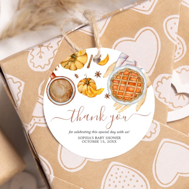Kleine Süsse Pie Babydusche rund Geschenkanhänger (Pumpkin Cutie Pie Fall Baby Shower Favor Tags)
