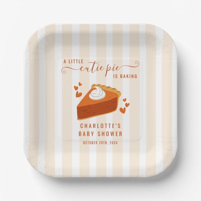 Kleine Süsse Pie Fall Stripes Pumpkin Baby Dusche Pappteller (Vorderseite)
