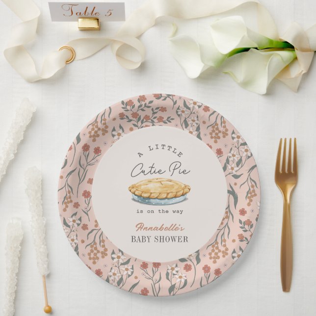 Kleine Süsse Pie Pink Floral Baby Dusche Pappteller (Hochzeit)