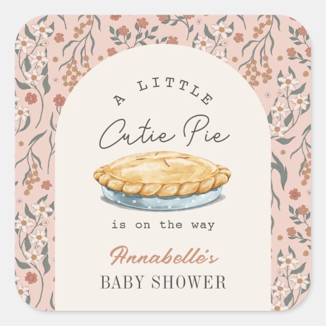 Kleine Süsse Pie Pink Floral Girl Babydusche Quadratischer Aufkleber (Vorderseite)