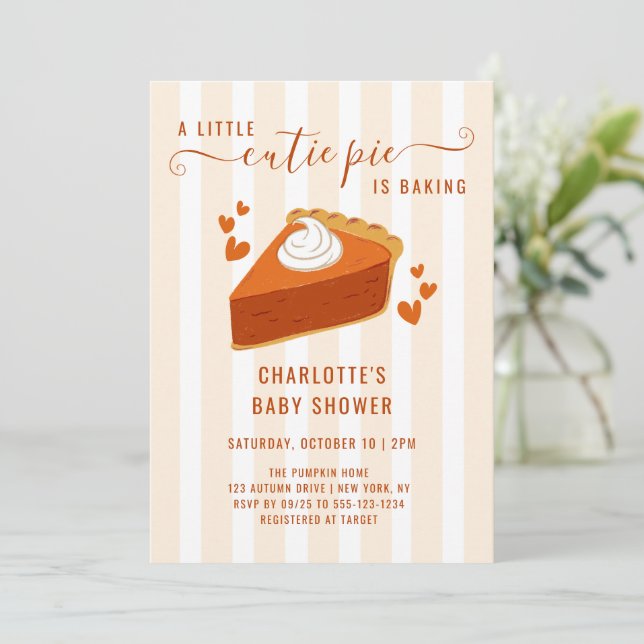 Kleine Süsse Pie Pumpkin Fall Stripes Babydusche Einladung (Stehend Vorderseite)
