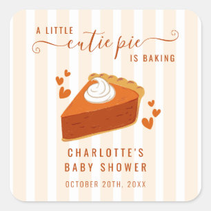 Kleine Süsse Pie Pumpkin Fall Stripes Babydusche Quadratischer Aufkleber
