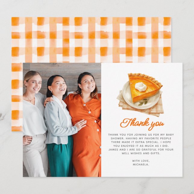 Kleine Süsse Pie Rustic Watercolor Babydusche Dankeskarte (Vorne/Hinten)