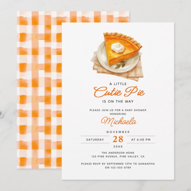 Kleine Süsse Pie Rustic Watercolor Babydusche Einladung (Vorne/Hinten)