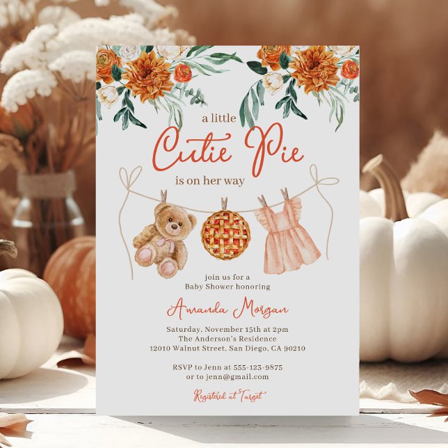 Kleine Süsse Pie Teddy Bear Fall Girl Babydusche Einladung (Von Creator hochgeladen)