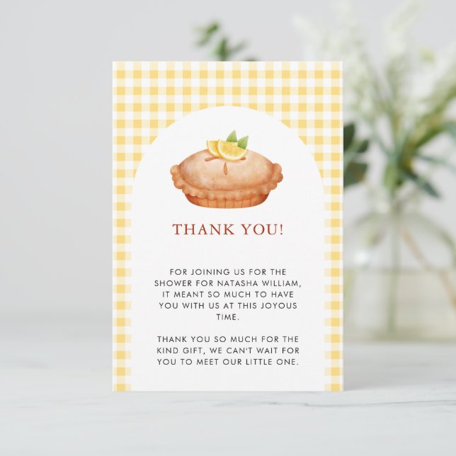 Kleine Süsse Pie Yellow Baby Dusche Danke Begleitkarte (Stehend Vorderseite)