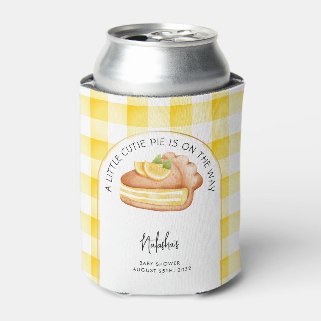 Kleine Süsse Pie Yellow Gingham Kariert Baby Dusch Dosenkühler (Kanne Vorderseite)