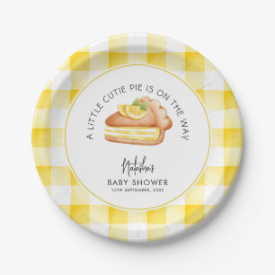 Kleine Süsse Pie Yellow Gingham Kariert Baby Dusch Pappteller