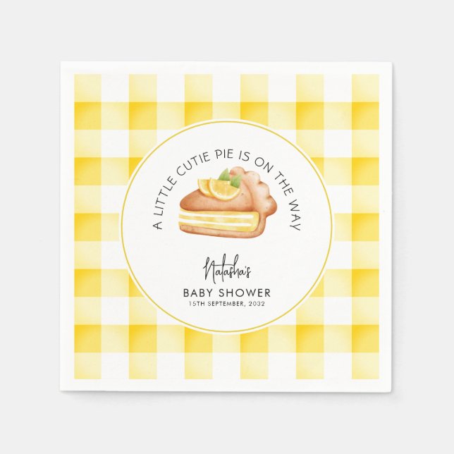 Kleine Süsse Pie Yellow Gingham Kariert Baby Dusch Serviette (Vorderseite)