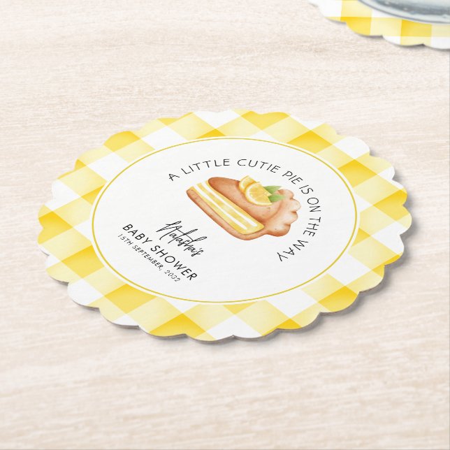 Kleine Süsse Pie Yellow Gingham Kariert Baby Dusch Untersetzer (angewinkelt)