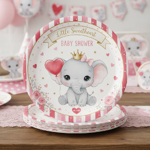 Kleine Süße-Pink-Elefant-Baby-Party-Papier Pappteller