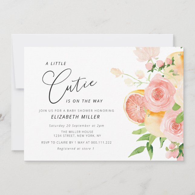 Kleine Süsse Rosa Blütendusche Einladung (Vorderseite)